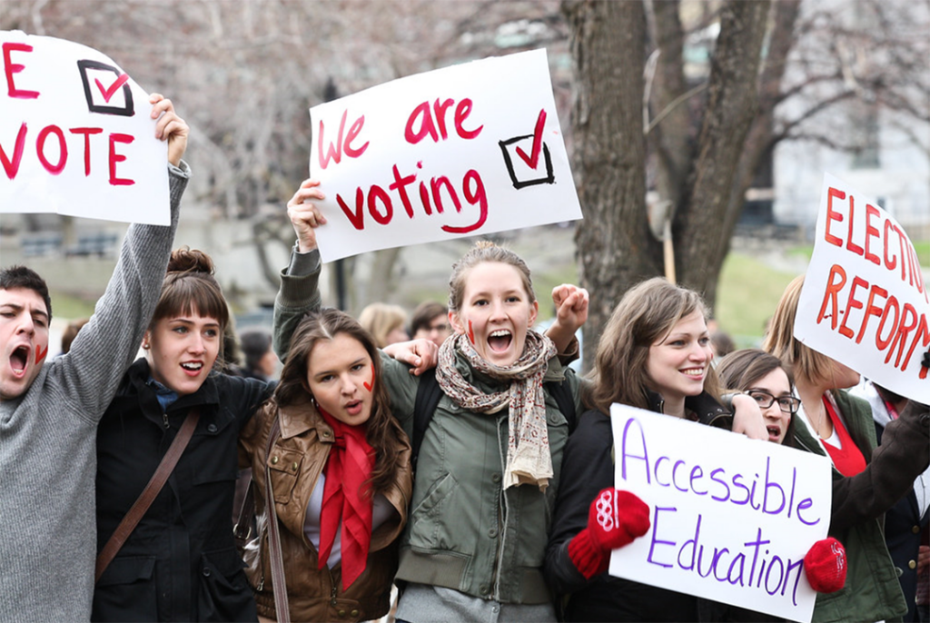 Young voters campaigning